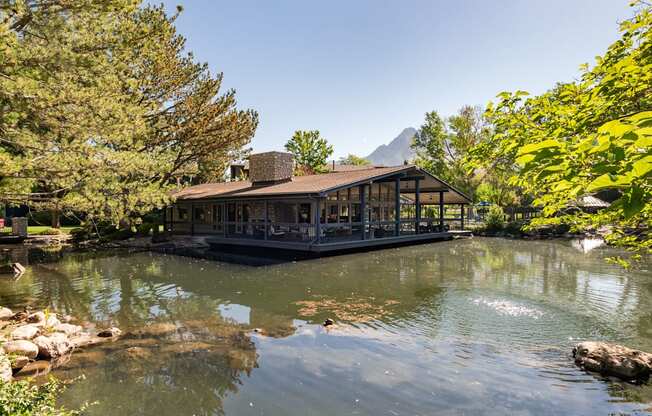 the pond and the boat house at the pavilion