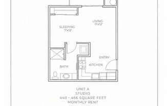 Studio, 1 bath, 466 sqft, $1,525, Unit D-202