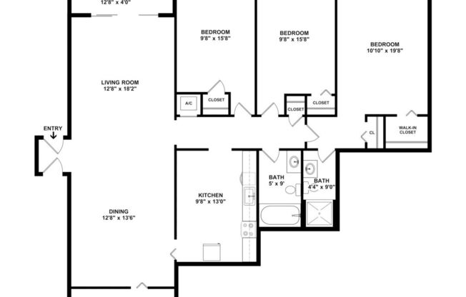 3 beds, 2 baths, 1,300 sqft, $2,590