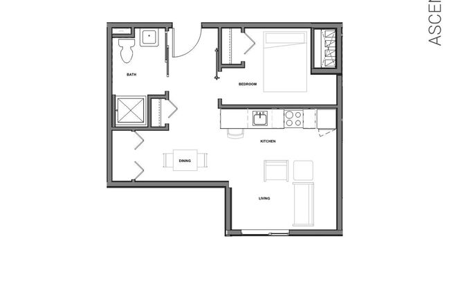 1 bed, 1 bath, 401 sqft, $1,095, Unit 312