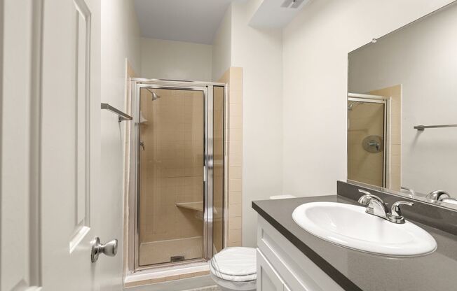 a bathroom with a sink and a shower