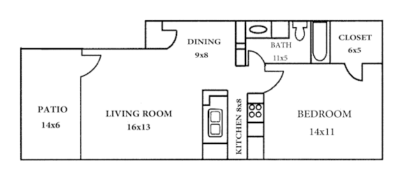 1 bed, 1 bath, 574 sqft, $875