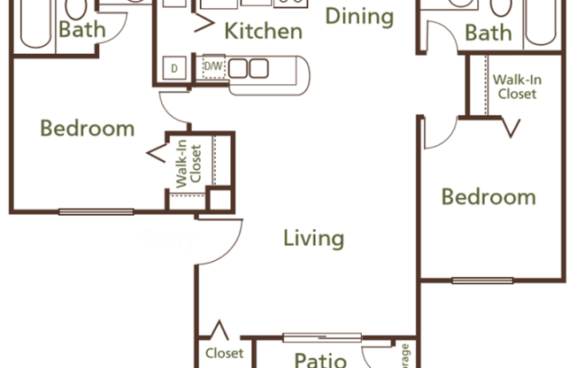 2 beds, 2 baths, 989 sqft, $1,401