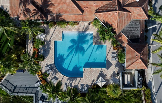 Pool and clubhouse aerial view