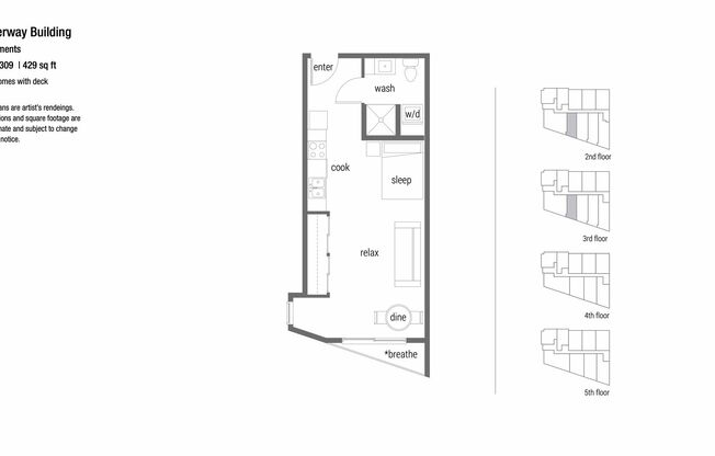 Studio, 1 bath, 429 sqft, $1,695, Unit 309