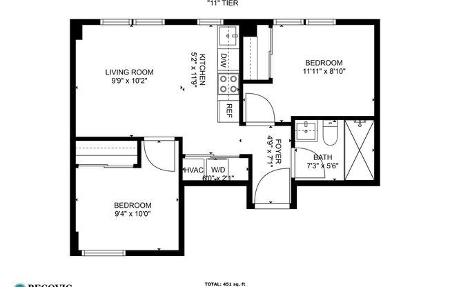 2 beds, 1 bath, 451 sqft, $2,300, Unit 811