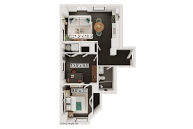 2 beds, 1 bath, 635 sqft, $1,550