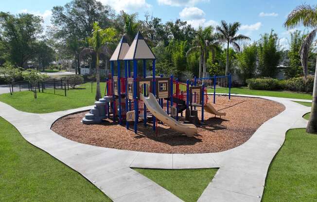 a playground with slides in a park