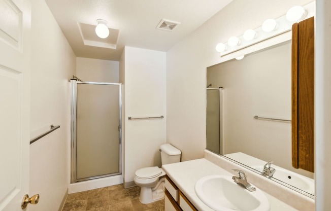 a bathroom with a sink toilet and a shower