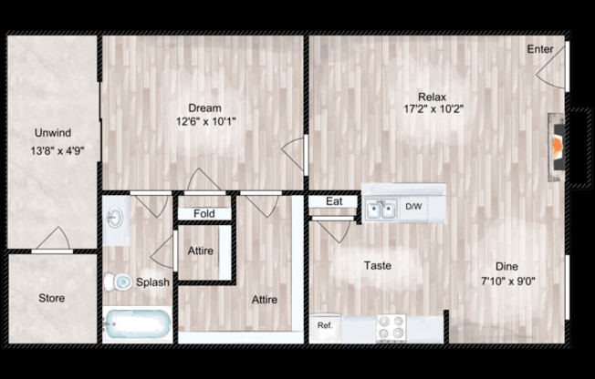 1 bed, 1 bath, 622 sqft, $789