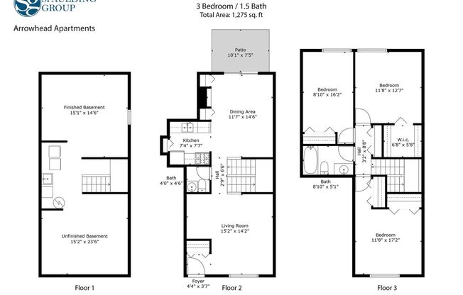 3 beds, 1.5 baths, 1,275 sqft, $1,675, Unit 3162TH-TH