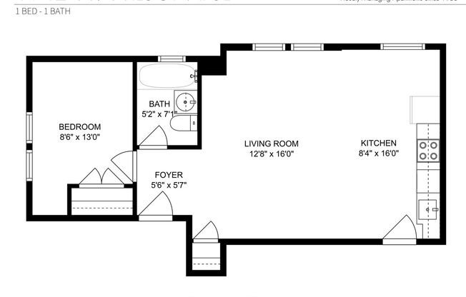 1 bed, 1 bath, 516 sqft, $2,100, Unit 1942-3L