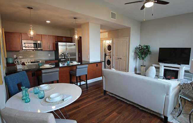 Living Room Interior at The Terminal Tower Residences Apartments, Ohio