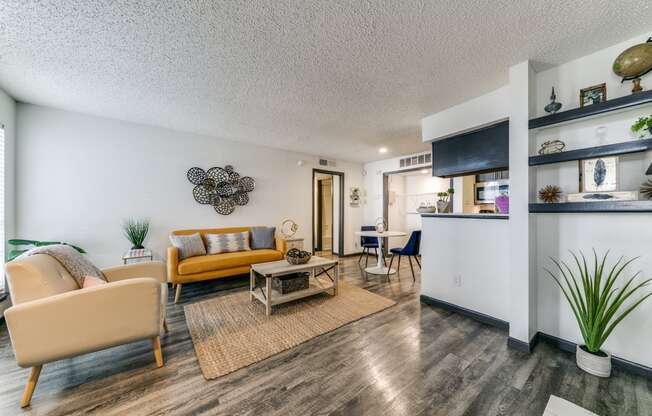 a living room with a couch and a table