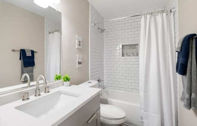 Bathroom with subway tile in shower
