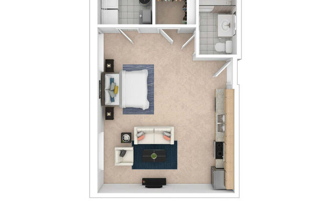 Studio, 1 bath, 559 sqft, $1,109