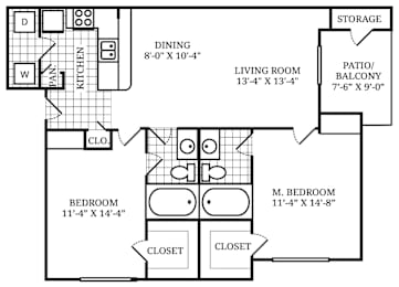 2 beds, 2 baths, 1,068 sqft, $1,527