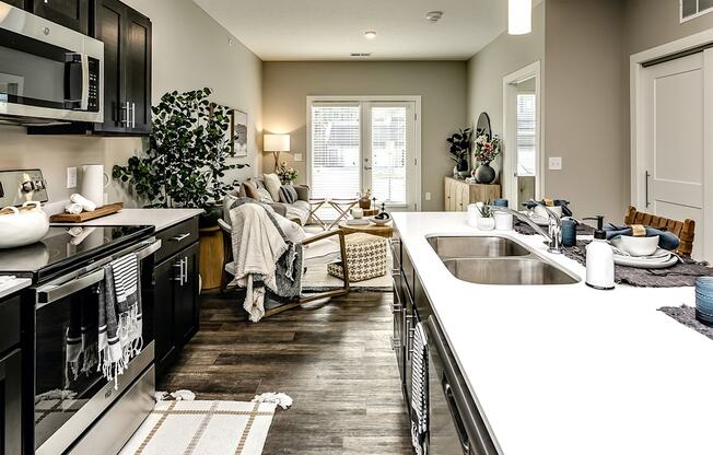 Large kitchens with quarts countertops at The Westline at Flanagan Lake in Omaha, NE