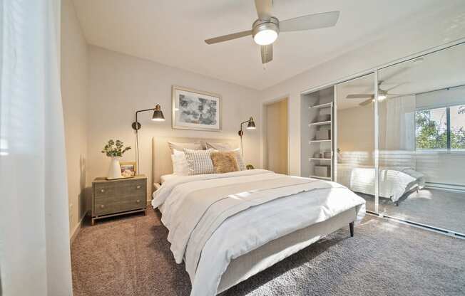 Spacious main bedroom in model apartment at Bay Village, Vallejo, CA, 94590