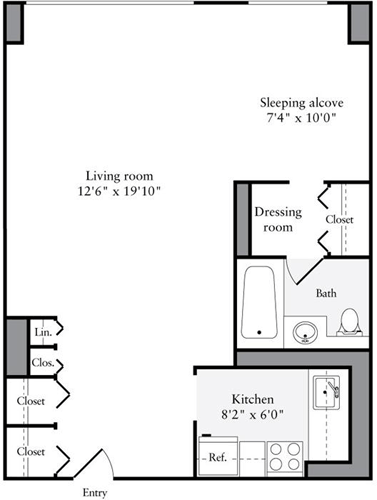Studio, 1 bath, 532 sqft, $4,257, Unit 19G