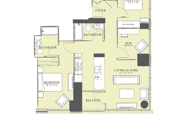 2 beds, 2 baths, 983 sqft, $4,350, Unit 2204