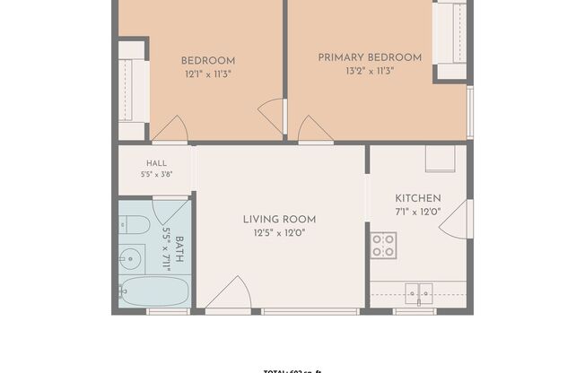 2 beds, 1 bath, 602 sqft, $890, Unit Unit 17