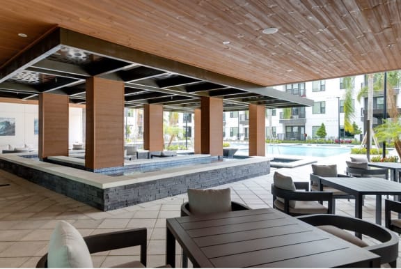 Pool sitting area at 19 South in Kissimmee, Florida