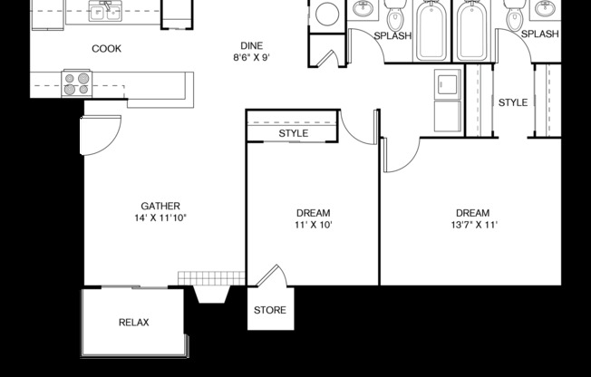 2 beds, 2 baths, 905 sqft, $853, Unit 1936