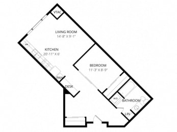 1 bed, 1 bath, 645 sqft, $1,690