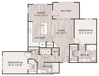 2 beds, 2 baths, 1,110 sqft, $1,481