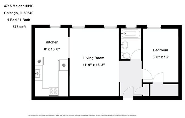 1 bed, 1 bath, 575 sqft, $1,495, Unit 4715-11S