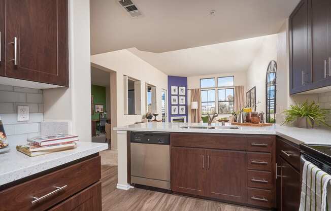 Apartments for Rent in San Diego, CA - The Promenade Rio Vista Kitchen With Stainless Steel Appliances, and Modern Wood Cabinets