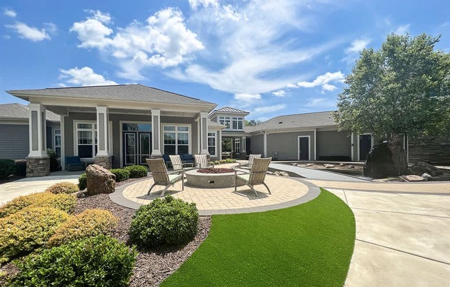 Outdoor entertaining areas with fire pit and fountain