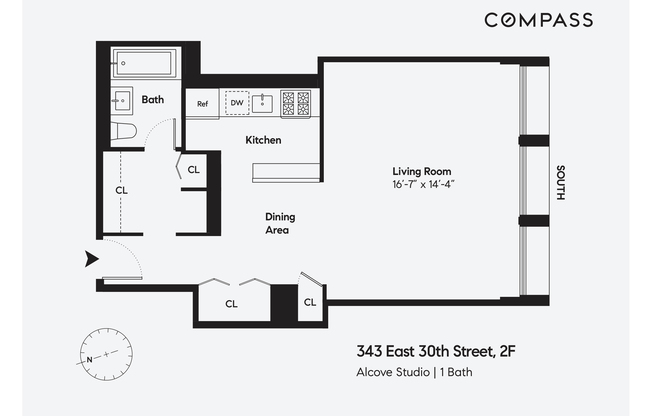 Studio, 1 bath, 475 sqft, $3,000, Unit 2F