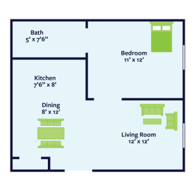 1 bed, 1 bath, 550 sqft, $730