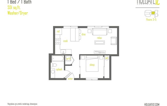 1 bed, 1 bath, 551 sqft, $1,725, Unit 308 MFTE