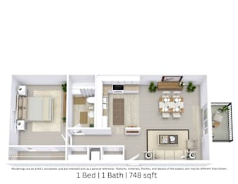 1 bed, 1 bath, 748 sqft, $905