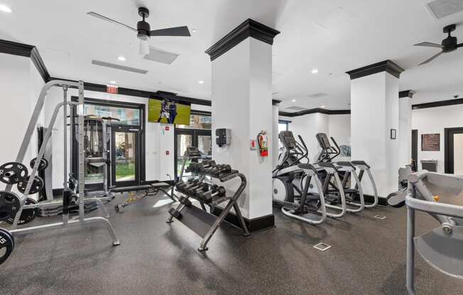 the gym at the flats at big tex apartments