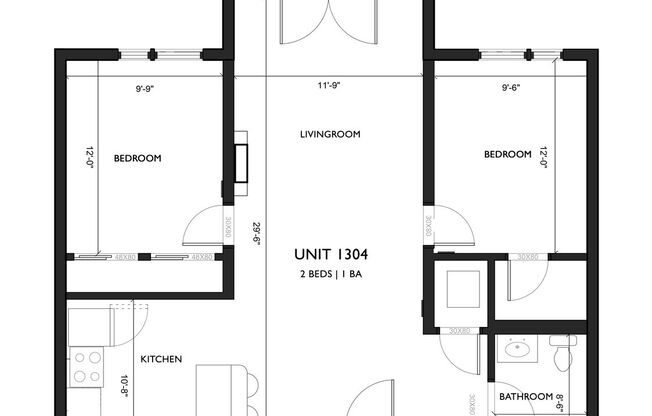 2 beds, 1 bath, 726 sqft, $1,849, Unit 1-304