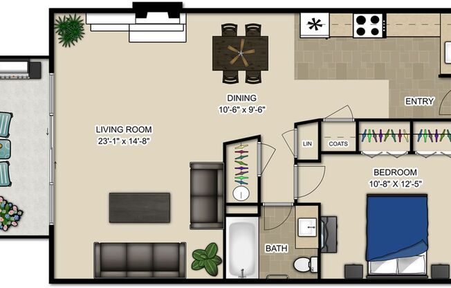 1 bed, 1 bath, 798 sqft, $1,350, Unit C14