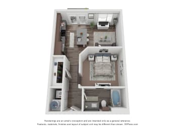 Studio, 1 bath, 614 sqft, $1,402
