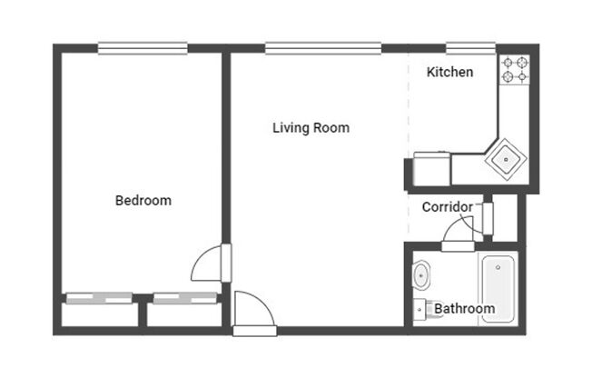 1 bed, 1 bath, 463 sqft, $1,300, Unit C7