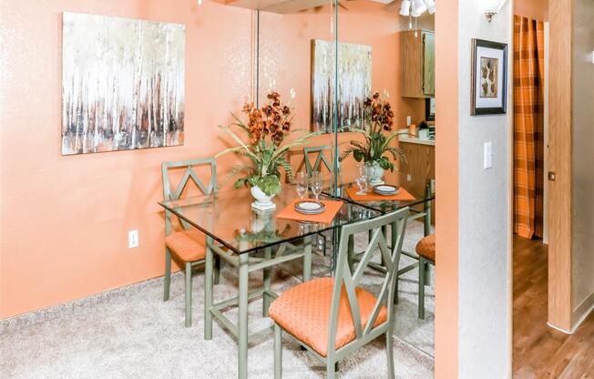 Dining nook with storage at Country Club at Valley View Senior Apartments in Las Vegas, NV, For Rent. Now leasing 1 and 2 bedroom apartments.