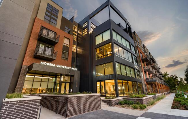 Striking street presence at Modera University Park, placing you close to University Park’s dining, parks, and everyday essentials.