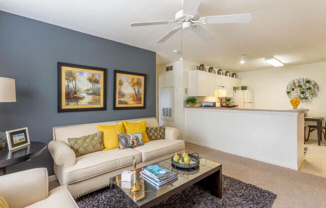 Living room with accent wall and decorations