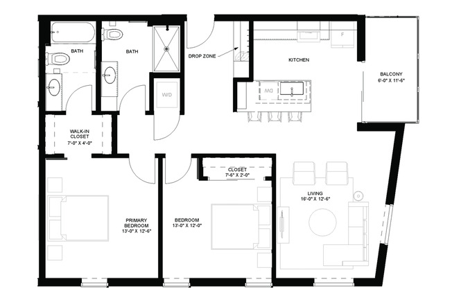 2 beds, 2 baths, 1,027 sqft, $2,550, Unit 501