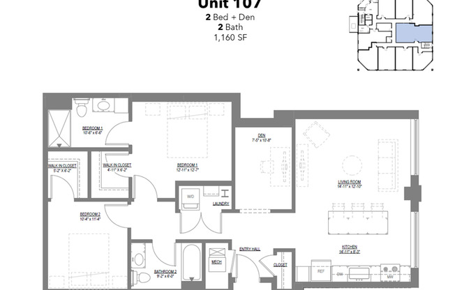 2 beds, 2 baths, 1,160 sqft, $1,650, Unit 107