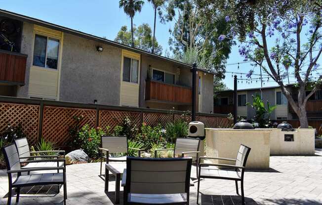 Grilling stations with tables and chairs available for all residents