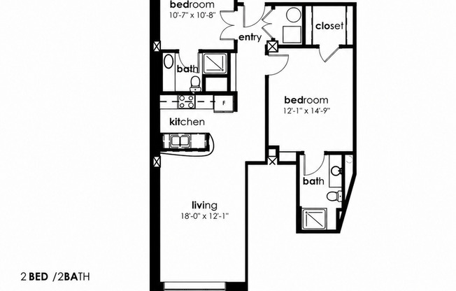 2 beds, 2 baths, 976 sqft, $1,499, Unit 417