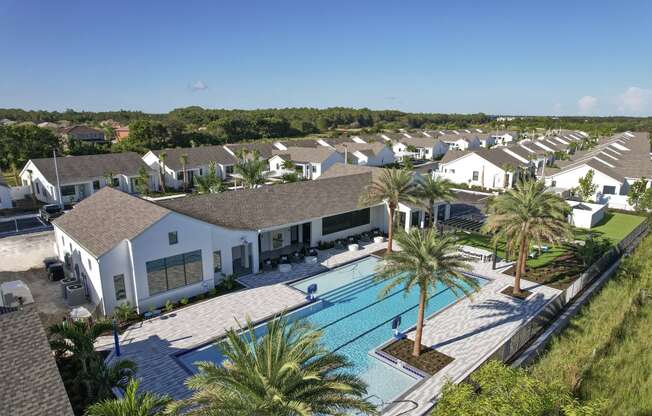 Aerial view of the pool and clubhouse at Odyssey at Soltura at Odyssey, Florida, 33905